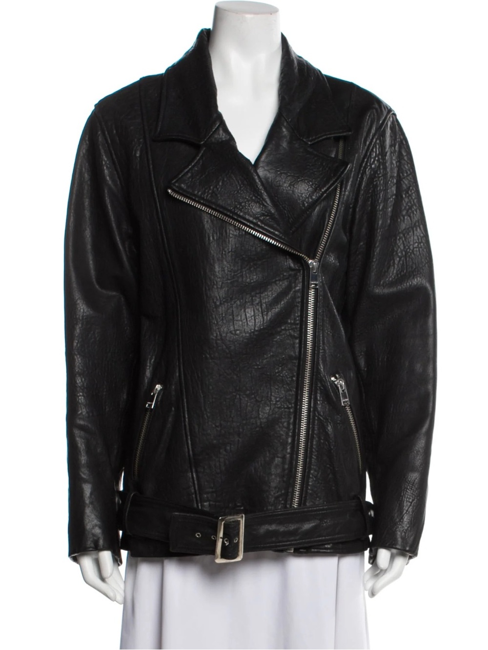 Lamarque Black Asymmetrical Leather Moto Jacket